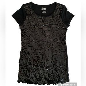 Circo Sequin Shirt Girls Size Large Black Cap Short Sleeves Pullover Lined